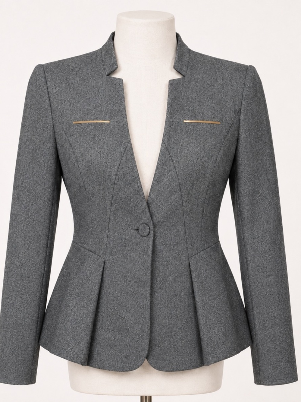 Yunclos Gray Gold Bar Peplum Blazer Size M